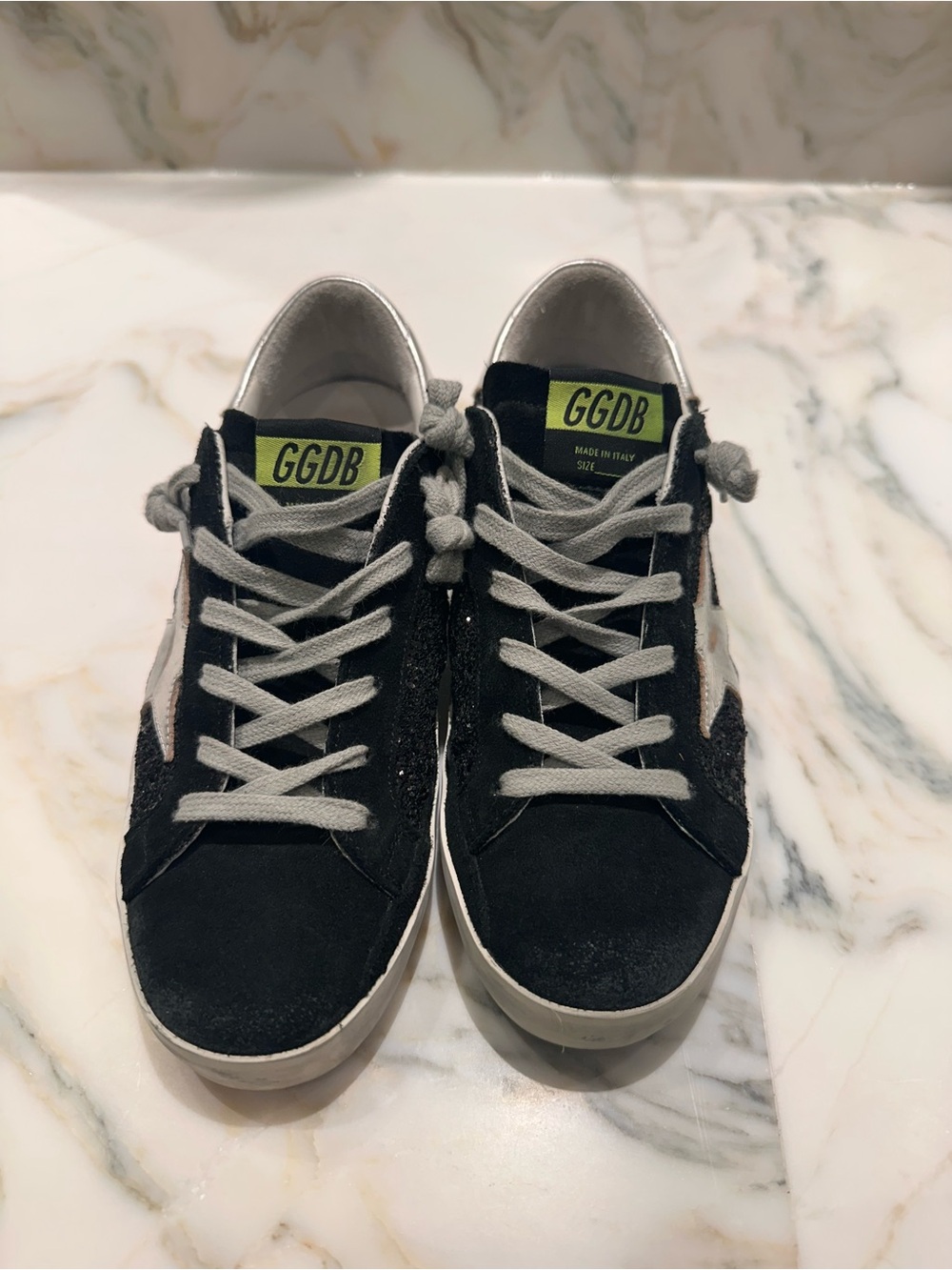 Golden Goose Black Glitter Star Low-Top Sneakers with Silver Accents - Picture 3 of 5